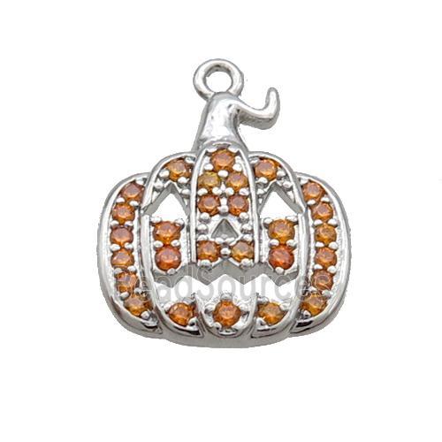 Copper Pumpkin Pendant Pave Zircon Halloween Platinum Plated