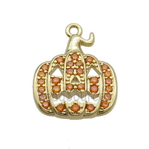 Copper Pumpkin Pendant Pave Zircon Halloween Gold Plated