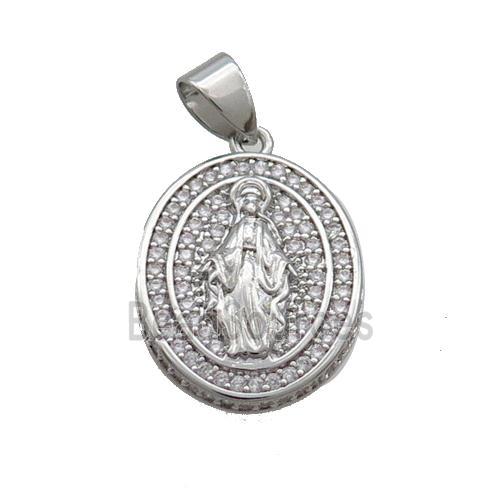 Copper Jesus Pendant Pave Zircon Oval Platinum Plated