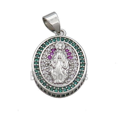 Copper Jesus Pendant Pave Zircon Oval Platinum Plated