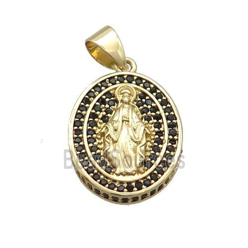 Copper Jesus Pendant Pave Black Zircon Oval Gold Plated