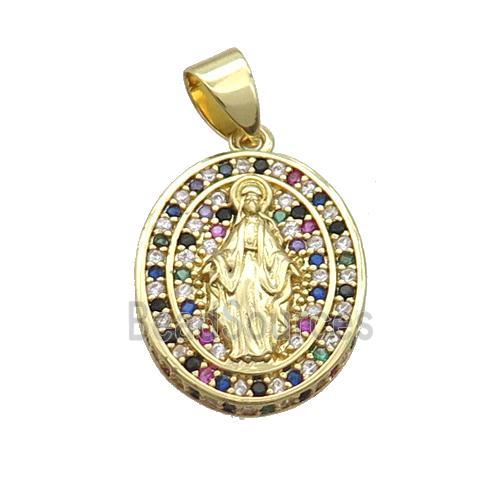 Copper Jesus Pendant Pave Zircon Multicolor Oval Gold Plated