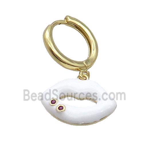 Copper Hoop Earring With White Enamel Lip Gold Plated