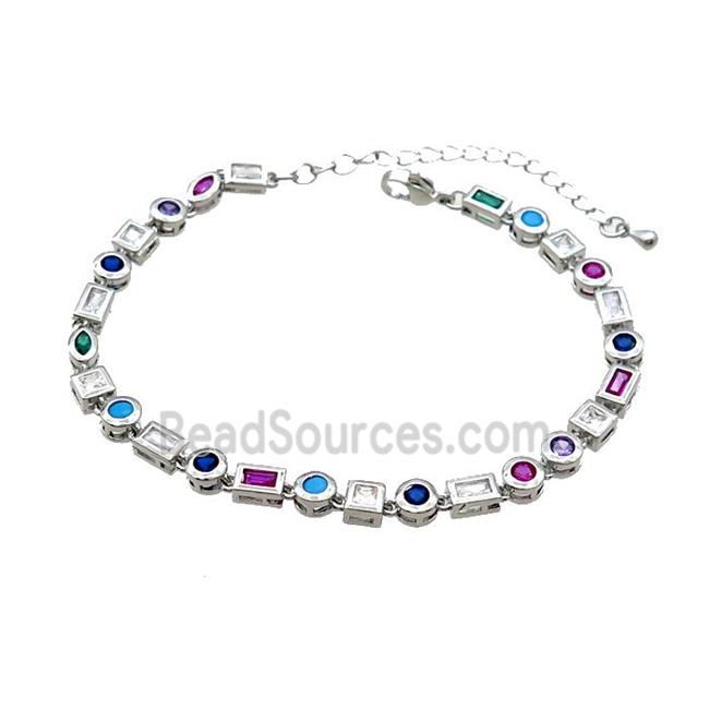 Copper Bracelet Pave Zircon Multicolor Platinum Plated