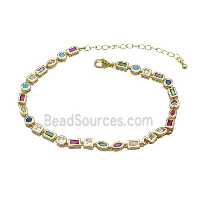 Copper Bracelet Pave Zircon Multicolor Gold Plated