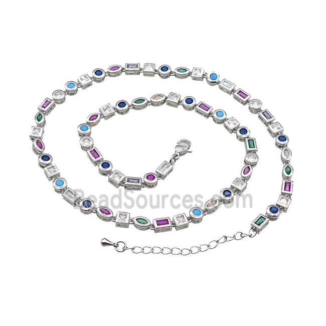 Copper Necklace Pave Zircon Multicolor Platinum Plated