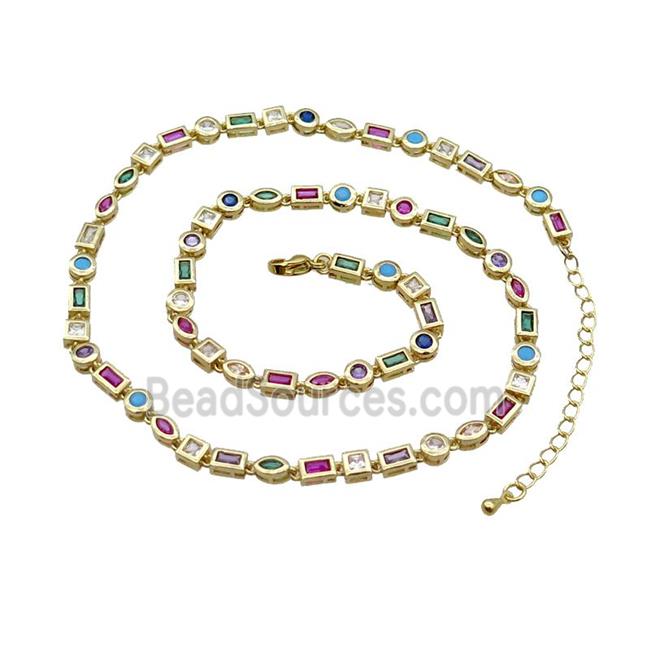 Copper Necklace Pave Zircon Multicolor Gold Plated