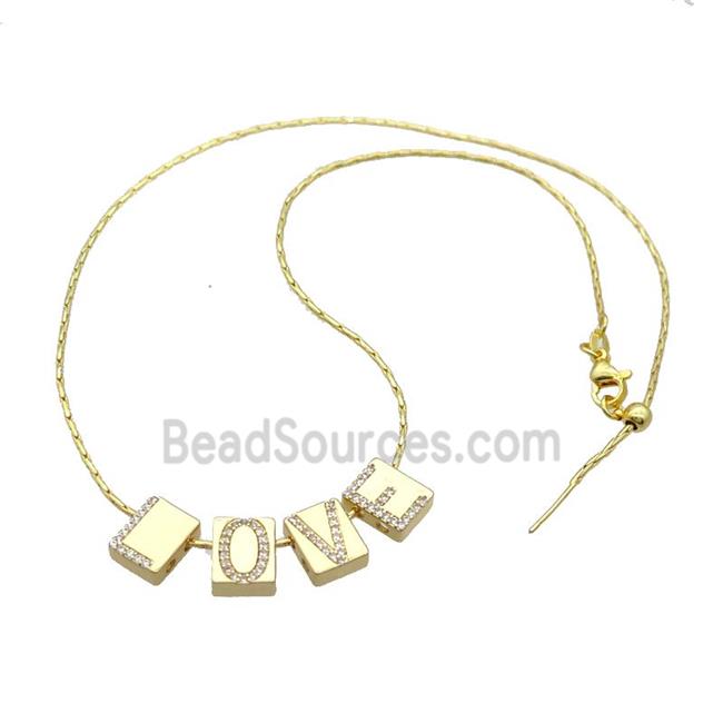 Copper Necklace With LOVE Pave Zircon Gold Plated