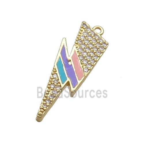 Copper Lightning Pendant Pave Zircon Multicolor Enamel Gold Plated