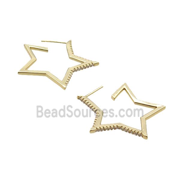 Copper Stud Earring Pave Zircon Star Gold Plated