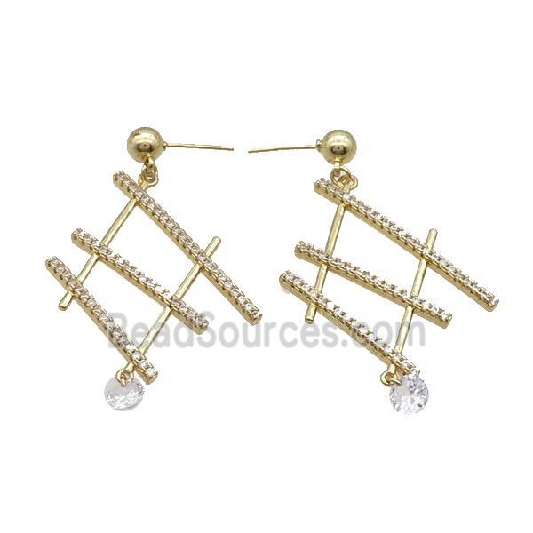 Copper Stud Earring Pave Zircon Gold Plated