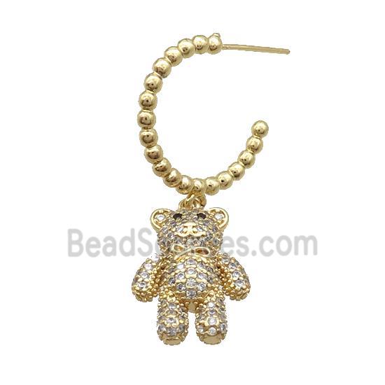 Copper Stud Earring With Bear Pave Zircon Gold Plated