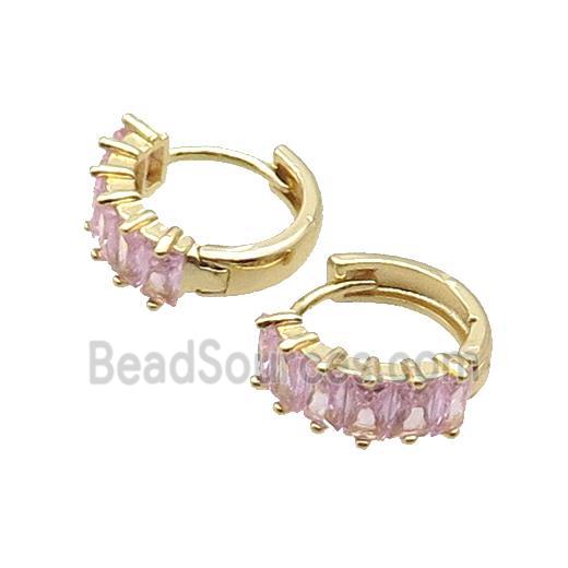 Copper Hoop Earring Pave Pink Zircon Gold Plated