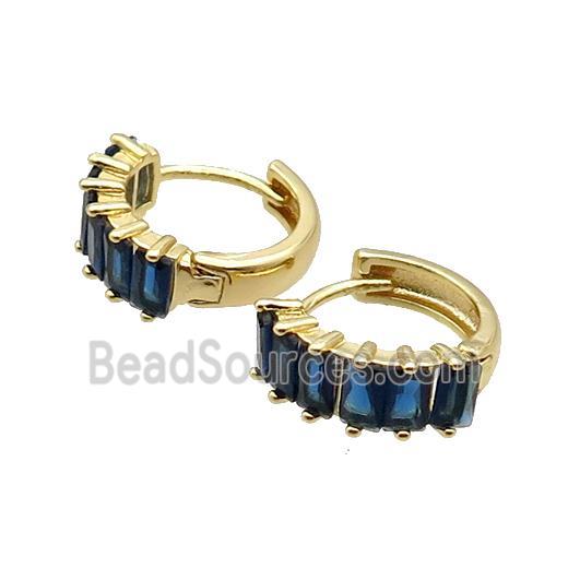 Copper Hoop Earring Pave Blue Zircon Gold Plated