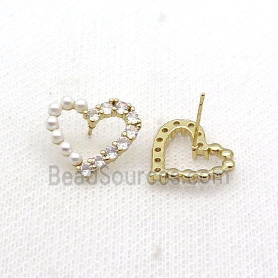 Copper Heart Stud Earring Pave Zircon Gold Plated