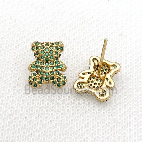 Copper Bear Stud Earring Pave Zircon Gold Plated