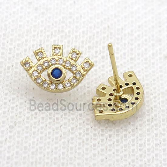 Copper Stud Earring Pave Zircon Eye Gold Plated