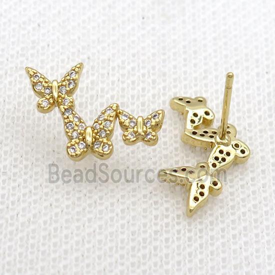 Copper Stud Earring Pave Zircon Butterfly Gold Plated