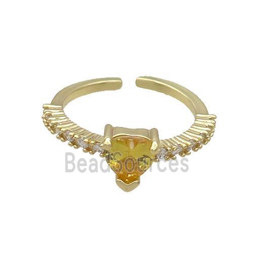 Copper Rings Pave Yellow Zircon Gold Plated