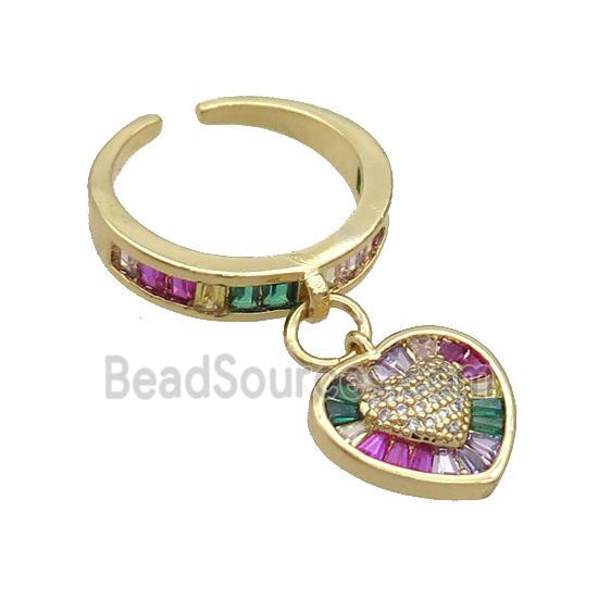 Copper Rings Pave Multicolor Zircon Heart Gold Plated