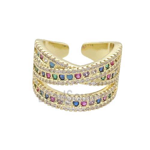 Copper Rings Pave Multicolor Zircon Gold Plated