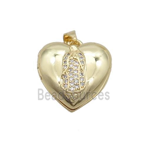 Copper Jesus Locket Pendant Pave Zircon Heart Gold Plated