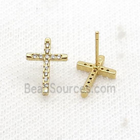 Copper Stud Earring Pave Zircon Cross Gold Plated