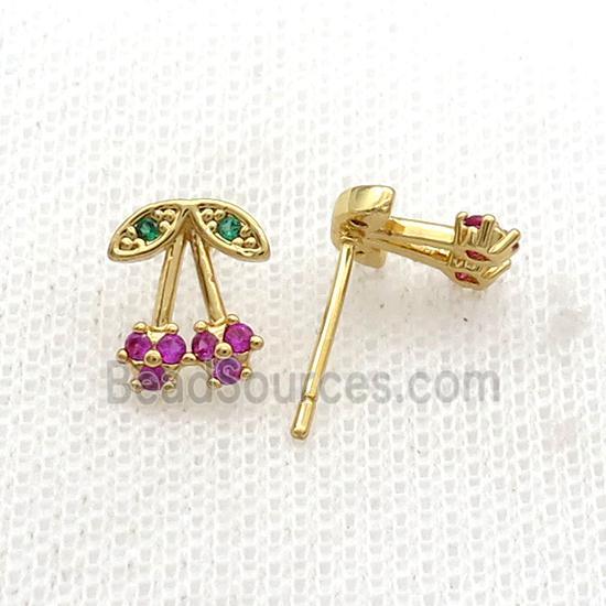 Copper Stud Earring Pave Zircon Strawberry Gold Plated