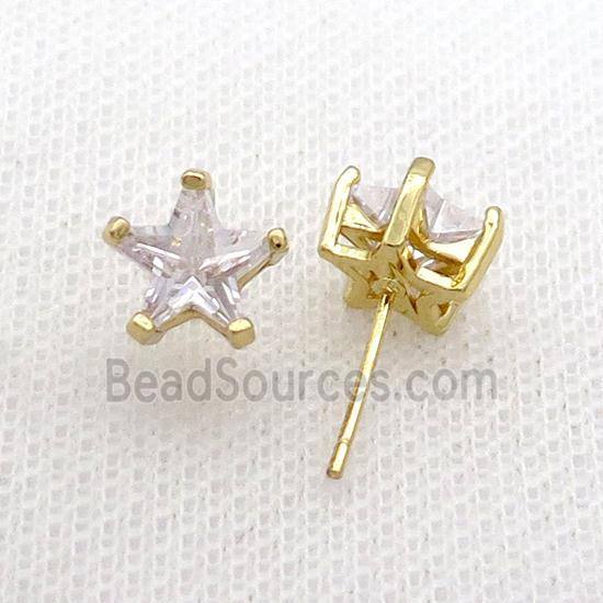 Copper Stud Earring Pave White Crystal Star Gold Plated