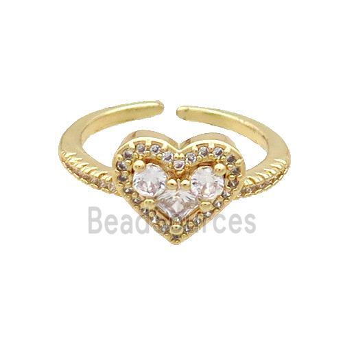 Copper Ring Pave Zircon Heart Gold Plated