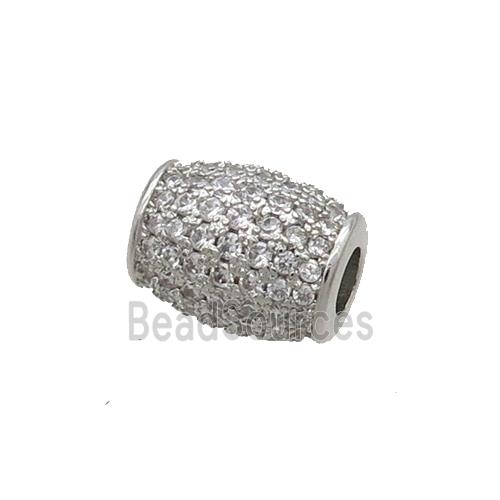 Copper Barrel Beads Pave Zircon Large Hole Platinum Plated