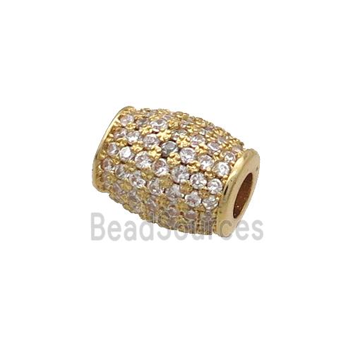 Copper Barrel Beads Pave Zircon Large Hole Gold Plated