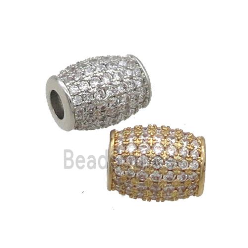 Copper Barrel Beads Pave Zircon Large Hole Mixed