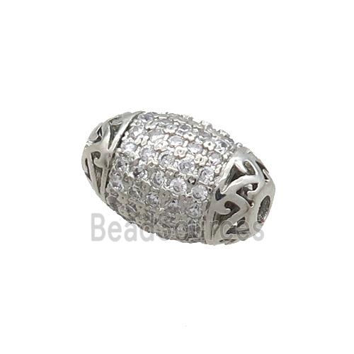 Copper Barrel Beads Pave Zircon Platinum Plated