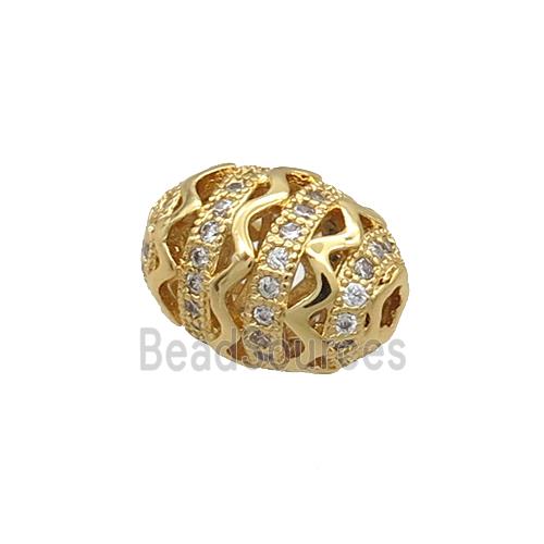 Copper Barrel Beads Pave Zircon Gold Plated