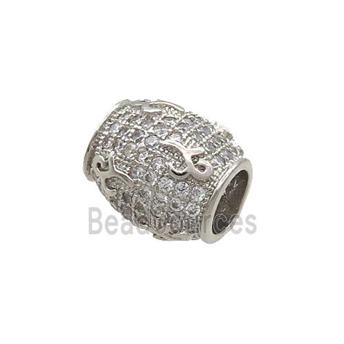 Copper Barrel Beads Pave Zircon Large Hole Platinum Plated