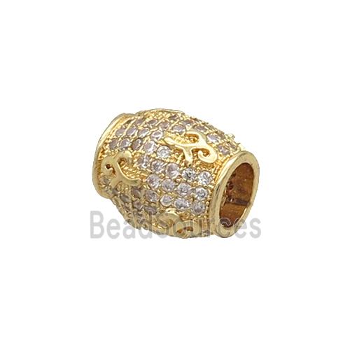 Copper Barrel Beads Pave Zircon Large Hole Gold Plated