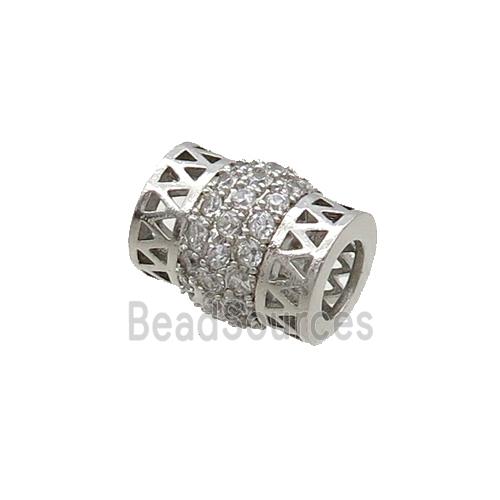 Copper Tube Beads Pave Zircon Large Hole Platinum Plated