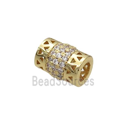 Copper Tube Beads Pave Zircon Large Hole Gold Plated