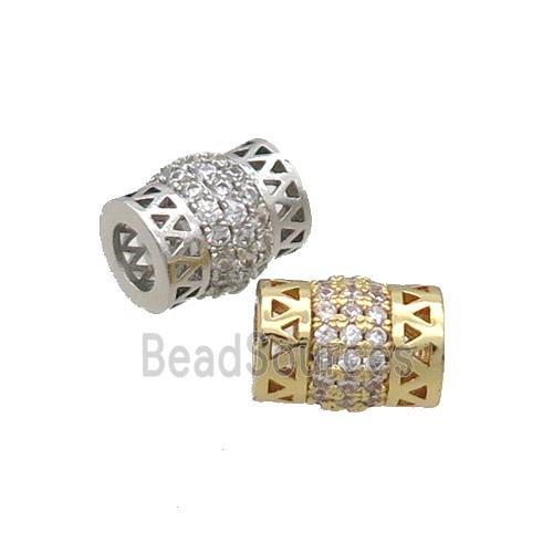 Copper Tube Beads Pave Zircon Large Hole Mixed