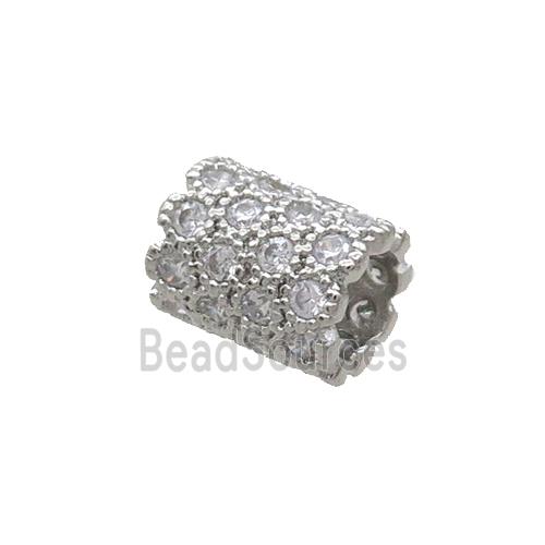 Copper Tube Beads Pave Zircon Large Hole Platinum Plated