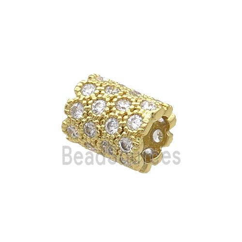 Copper Tube Beads Pave Zircon Large Hole Gold Plated