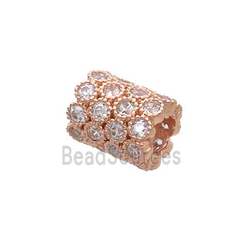 Copper Tube Beads Pave Zircon Large Hole Rose Gold