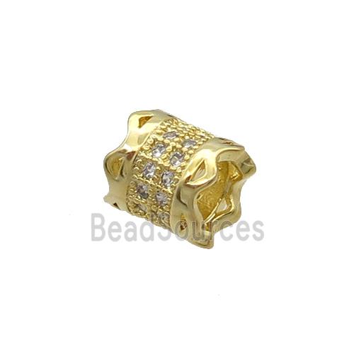 Copper Tube Beads Pave Zircon Large Hole Gold Plated