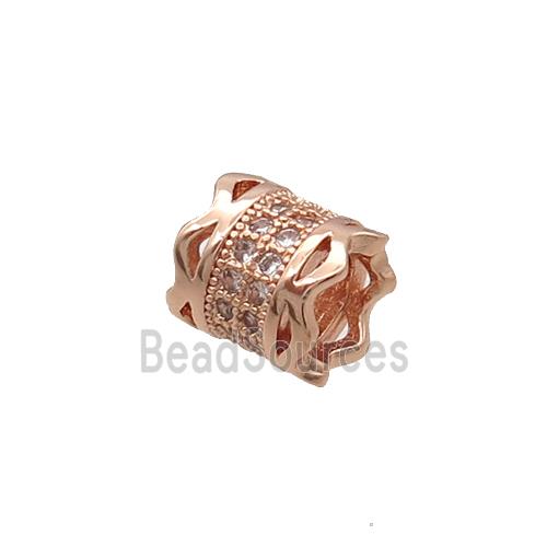 Copper Tube Beads Pave Zircon Large Hole Rose Gold