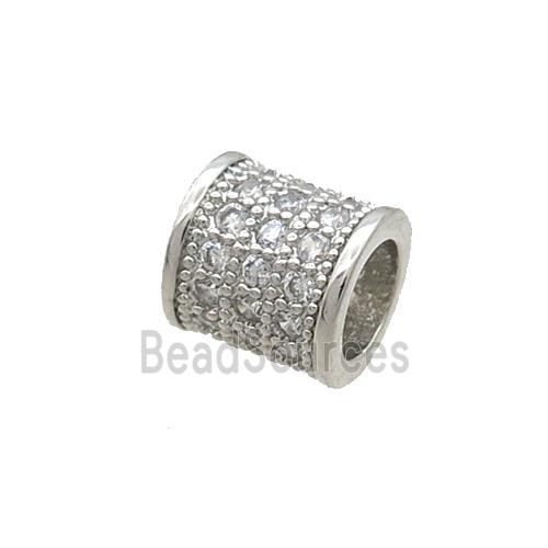 Copper Tube Beads Pave Zircon Large Hole Platinum Plated