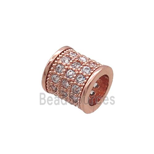 Copper Tube Beads Pave Zircon Large Hole Rose Gold