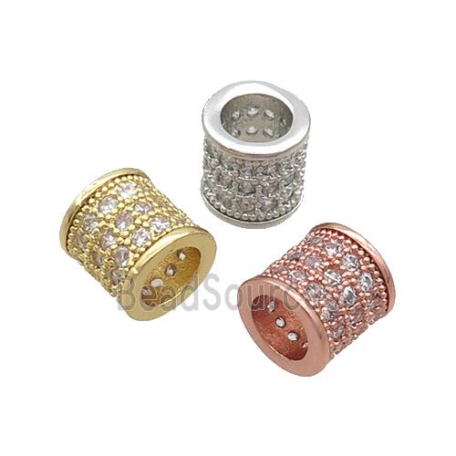 Copper Tube Beads Pave Zircon Large Hole Mixed