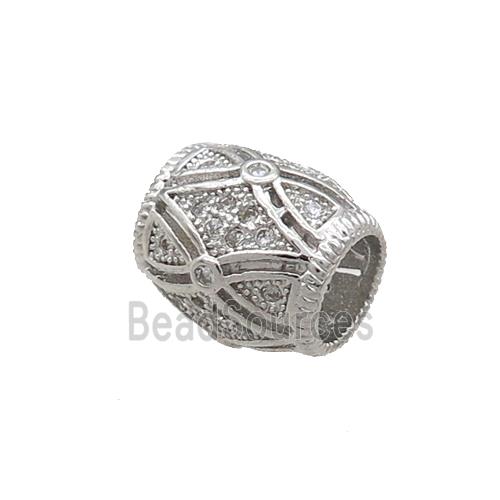 Copper Barrel Beads Pave Zircon Large Hole Platinum Plated