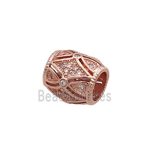 Copper Barrel Beads Pave Zircon Large Hole Rose Gold